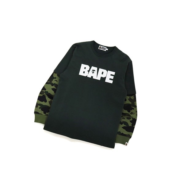 A BATHING APE Bape 1st Camo Layered L/S Tee Long Sleeve T-shirts Herren Grün | 490863-AWR