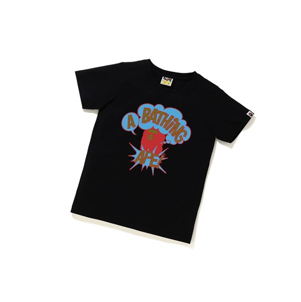 A BATHING APE Bape Cartoon College Tee Kurzes Sleeve T-shirts Damen Schwarz | 723058-LKQ