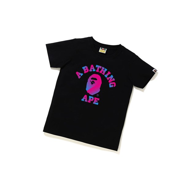 A BATHING APE Bape Halftone Dot College Tee Kurzes Sleeve T-shirts Damen Schwarz | 180492-IRT