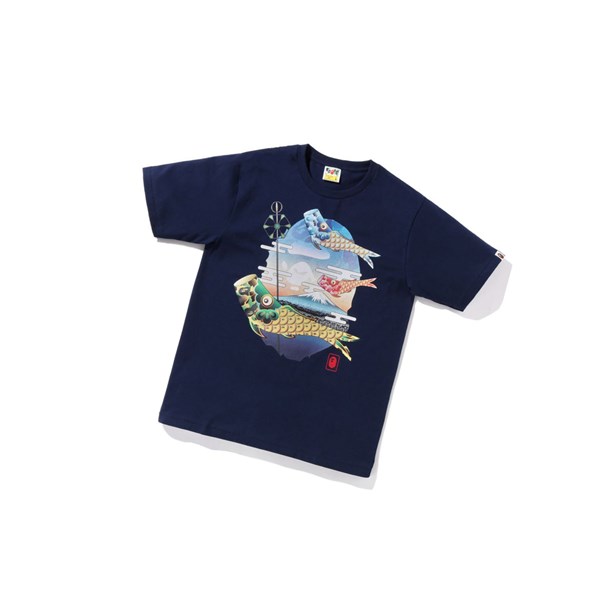 A BATHING APE Bape Koinobori Carp Flags Ape Head Tee Kurzes Sleeve T-shirts Herren Navy Blau | 267841-SME