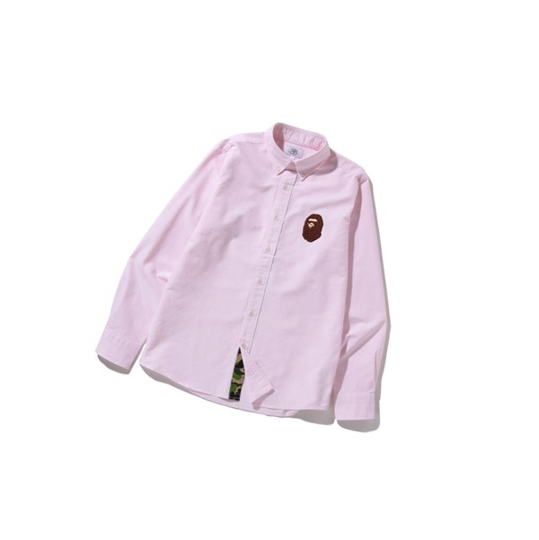 A BATHING APE Bape Large Ape Head Oxford Bd Long Sleeve Hemd Herren Rosa | 329658-NKD