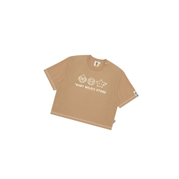 A BATHING APE Bape Logo Crop Fit Tee Kurzes Sleeve T-shirts Damen Beige | 892064-UFR