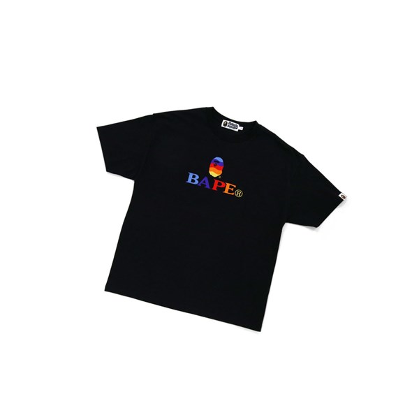 A BATHING APE Bape Logo Embroidery Tee Kurzes Sleeve T-shirts Damen Schwarz | 468325-BKX