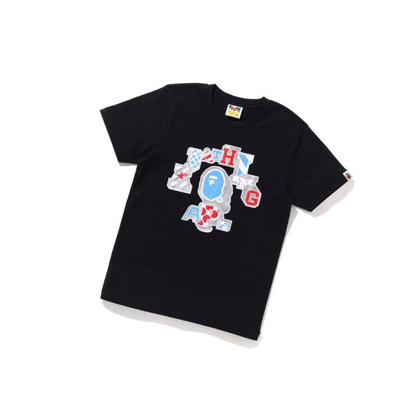 A BATHING APE Bape Mix Patched College Tee Kurzes Sleeve T-shirts Damen Schwarz | 283197-KTN