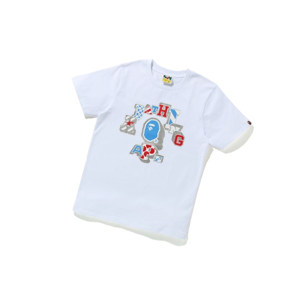 A BATHING APE Bape Mix Patched College Tee Kurzes Sleeve T-shirts Damen Weiß | 416825-IOS