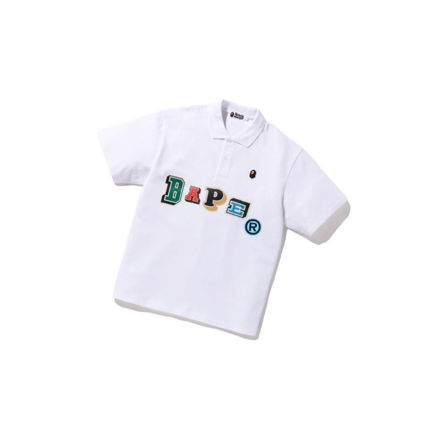 A BATHING APE Bape Multi Fonts Relaxed Fit Kurzes Sleeve Polo Herren Weiß | 854670-PQD