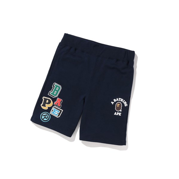 A BATHING APE Bape Multi Fonts Sweat Kurze Hose Herren Navy Blau | 748650-XQO