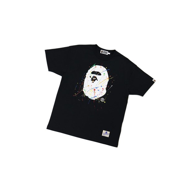 A BATHING APE Bape Paint Splatter Ape Head Tee Kurzes Sleeve T-shirts Damen Schwarz | 492560-UIA