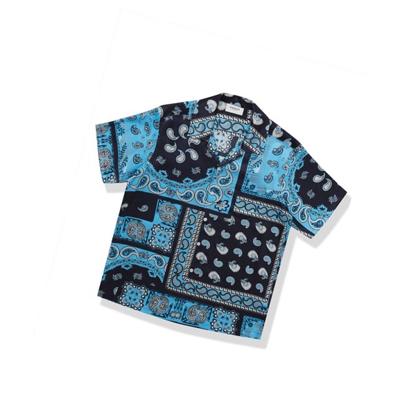 A BATHING APE Bape Paisley Print Kurzes Sleeve Hemd Herren Blau | 059174-CYG