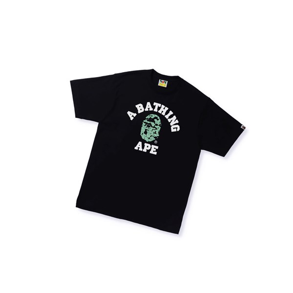 A BATHING APE Bape Text Code Camo College Tee Kurzes Sleeve T-shirts Herren Schwarz | 163098-SDF