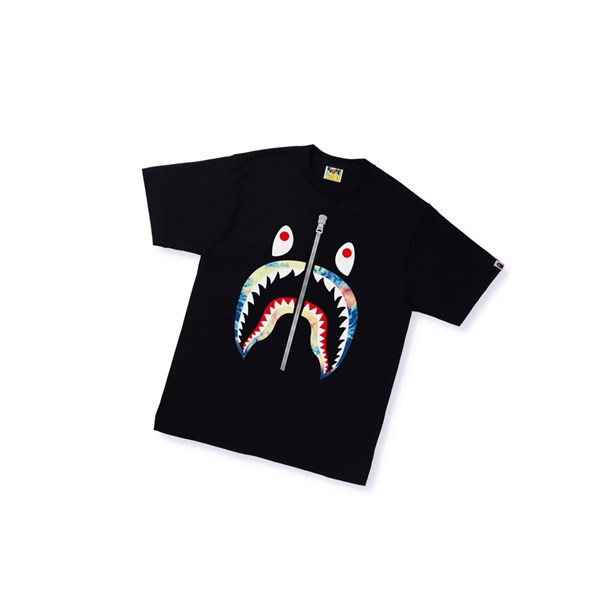 A BATHING APE Bape Tie Dye Shark Tee Kurzes Sleeve T-shirts Herren Schwarz | 760345-JRX