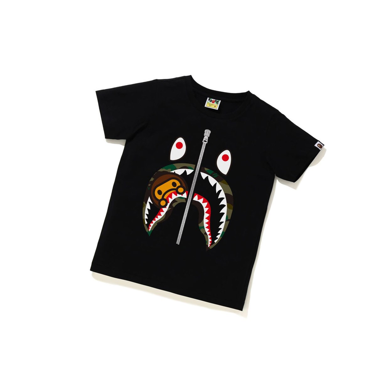 A BATHING APE Bape 1st Camo Milo Shark Tee Kurzes Sleeve T-shirts Damen Schwarz | 367148-QFA