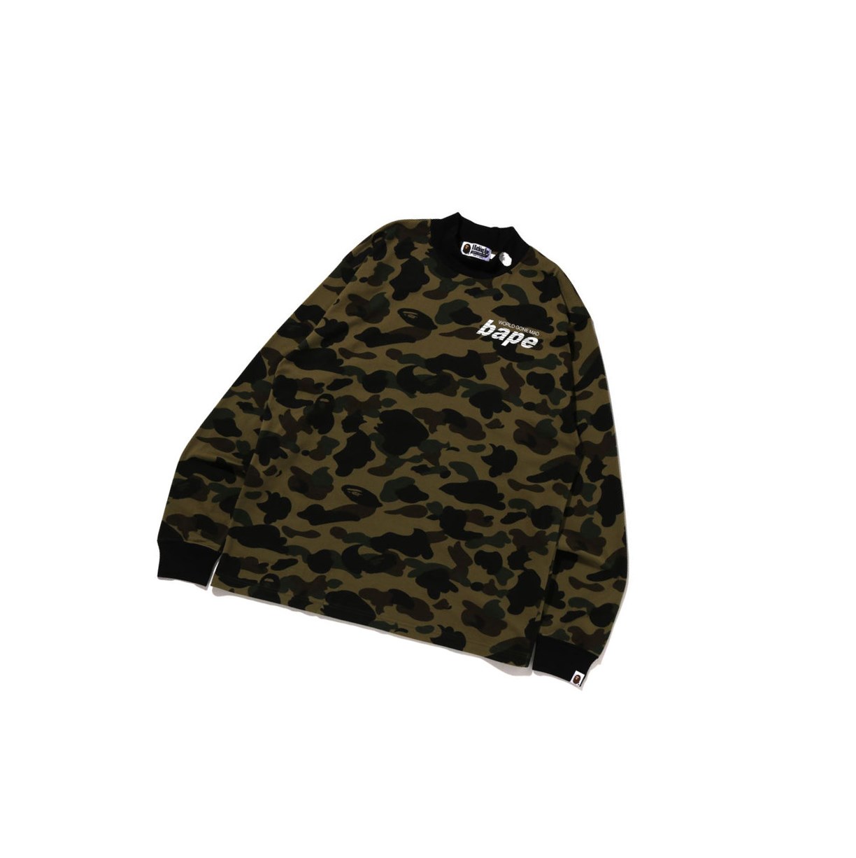 A BATHING APE Bape 1st Camo Mock Neck Relaxed Fit L/S Tee Long Sleeve T-shirts Herren Grün | 137420-XVF