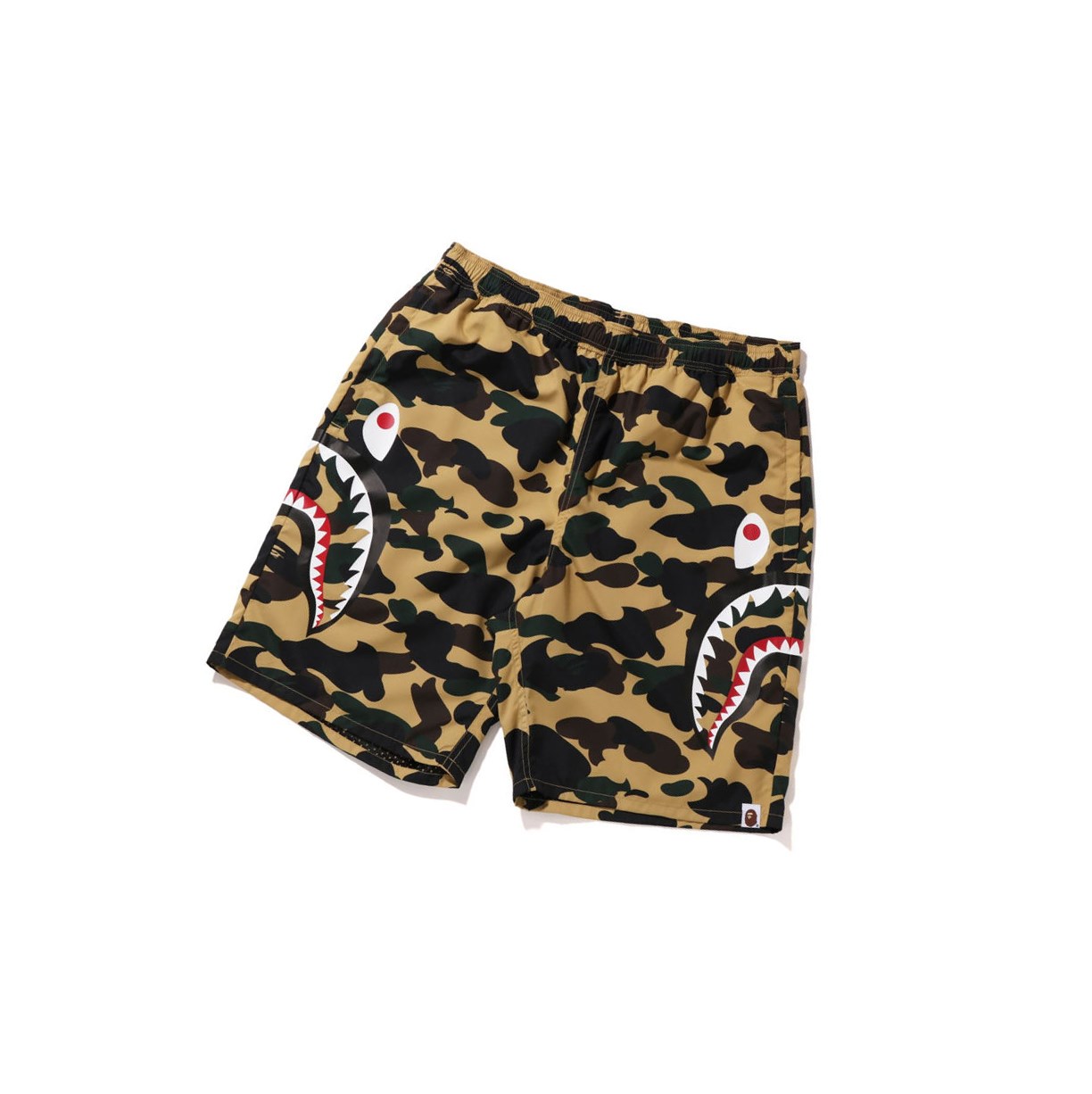 A BATHING APE Bape 1st Camo Side Shark Beach Kurze Hose Herren Gelb | 057329-JBA