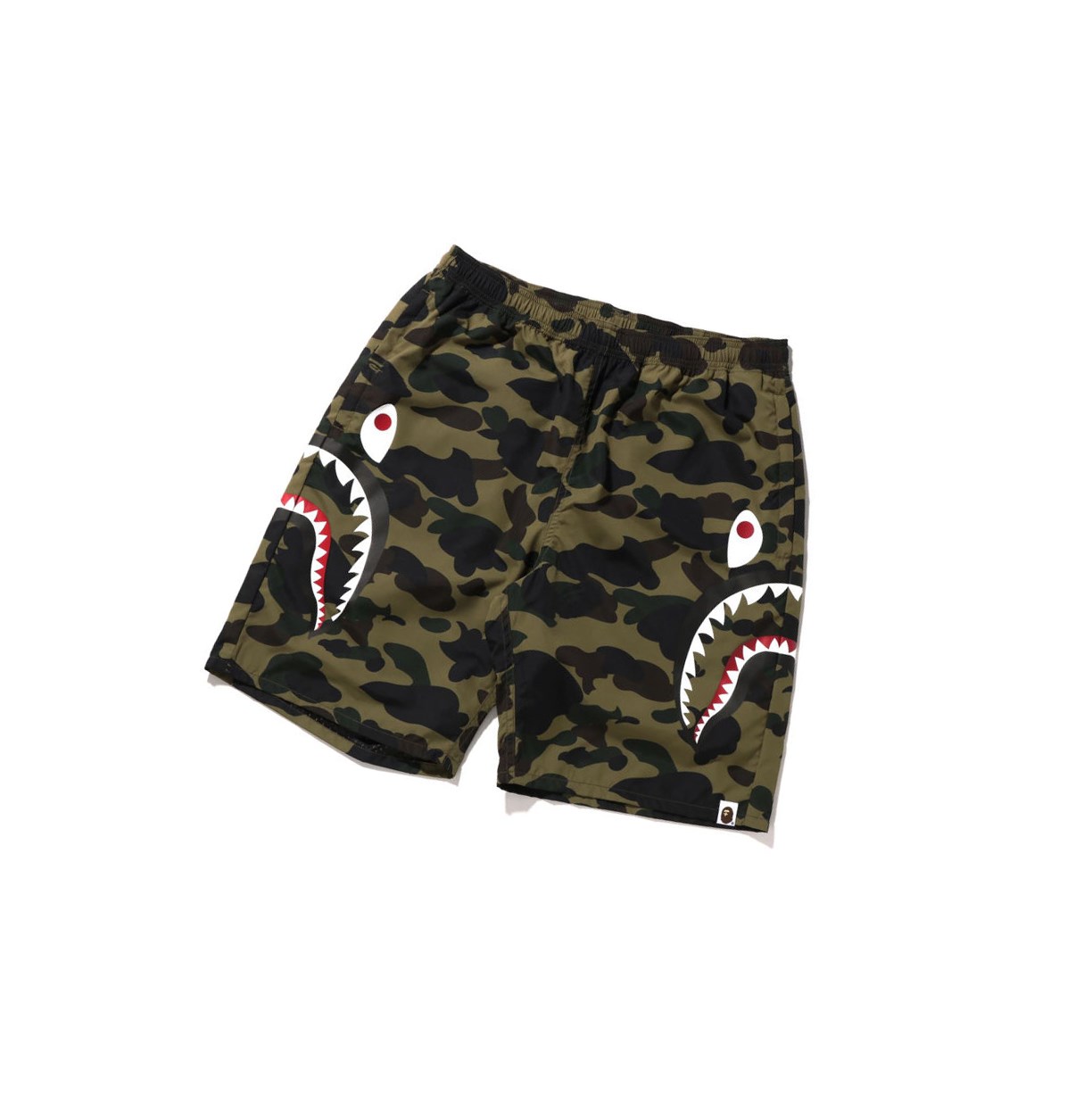 A BATHING APE Bape 1st Camo Side Shark Beach Kurze Hose Herren Grün | 568230-ZYG