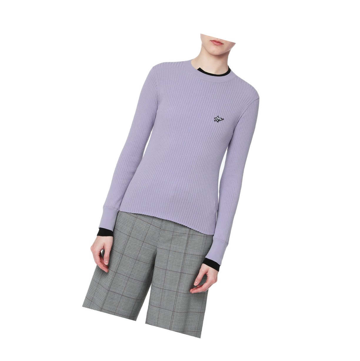 A BATHING APE Bape Contrast Ribbed Pullover Crew Neck Knitwear Bluse Damen Lilac | 831952-HEB