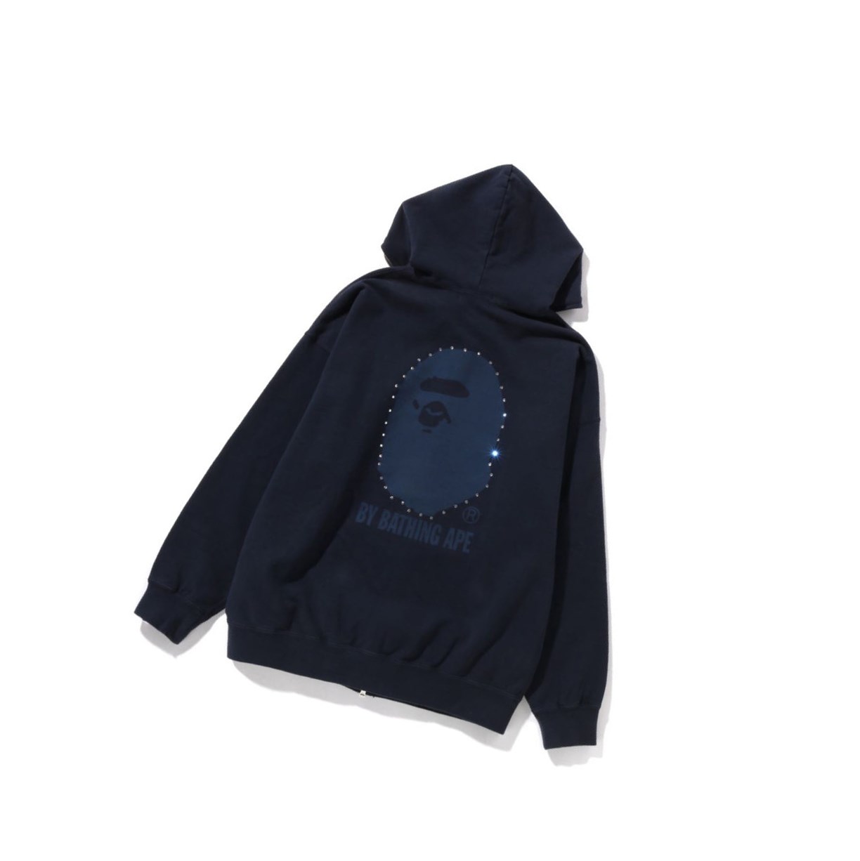 A BATHING APE Bape Crystal By Bathing Overdyed Oversized Full Zip Hoodie Damen Navy Blau | 158079-UMQ