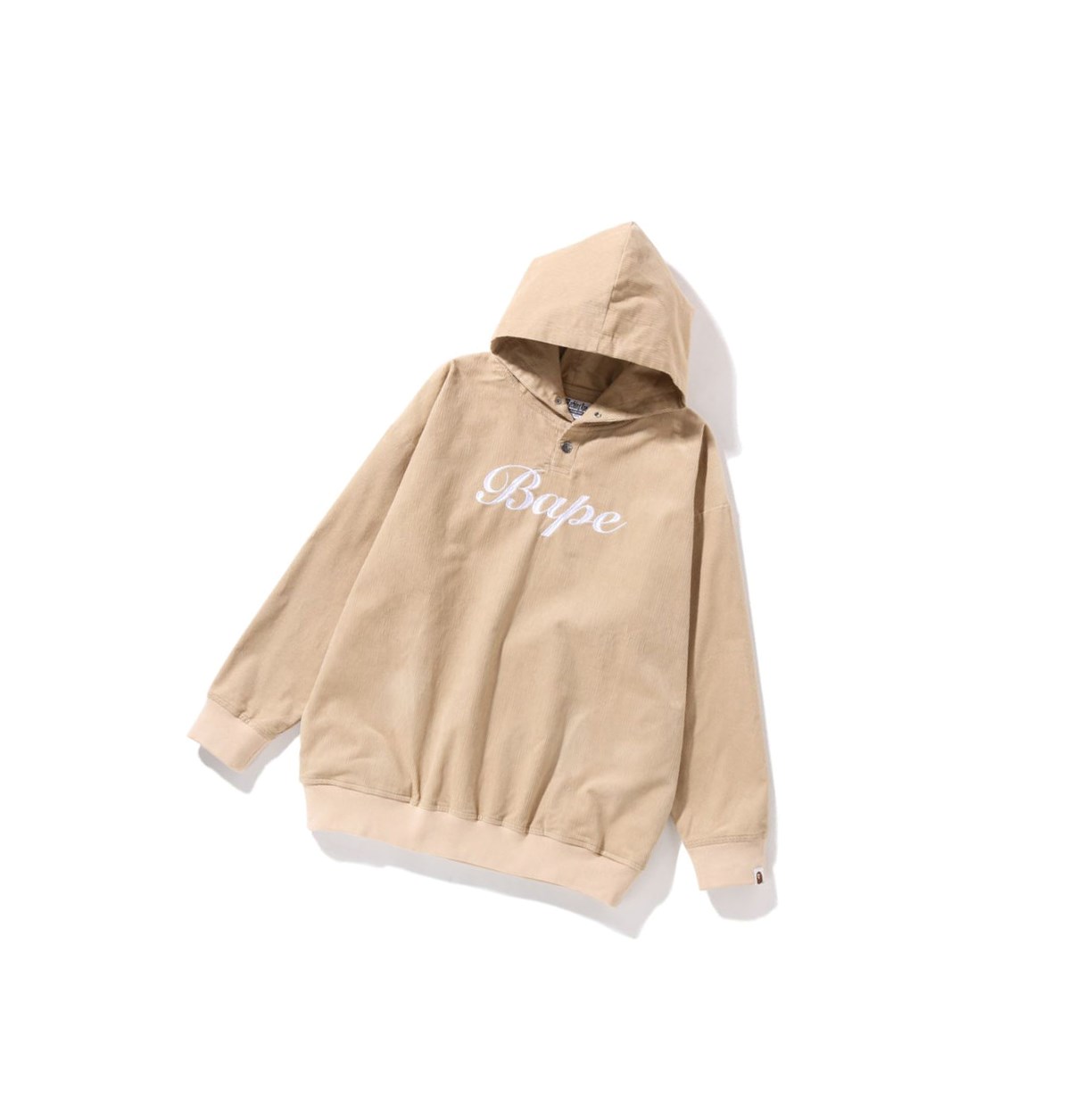 A BATHING APE Bape Embroidery Corduroy Oversized Pullover Hoodie Damen Beige | 390168-JBZ