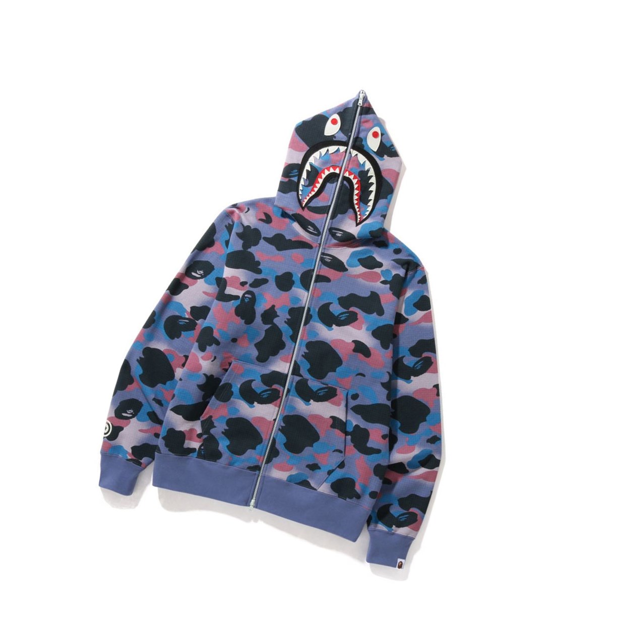 A BATHING APE Bape Grid Camo Shark Full Zip Throughs Hoodie Herren Lila | 671958-TXF