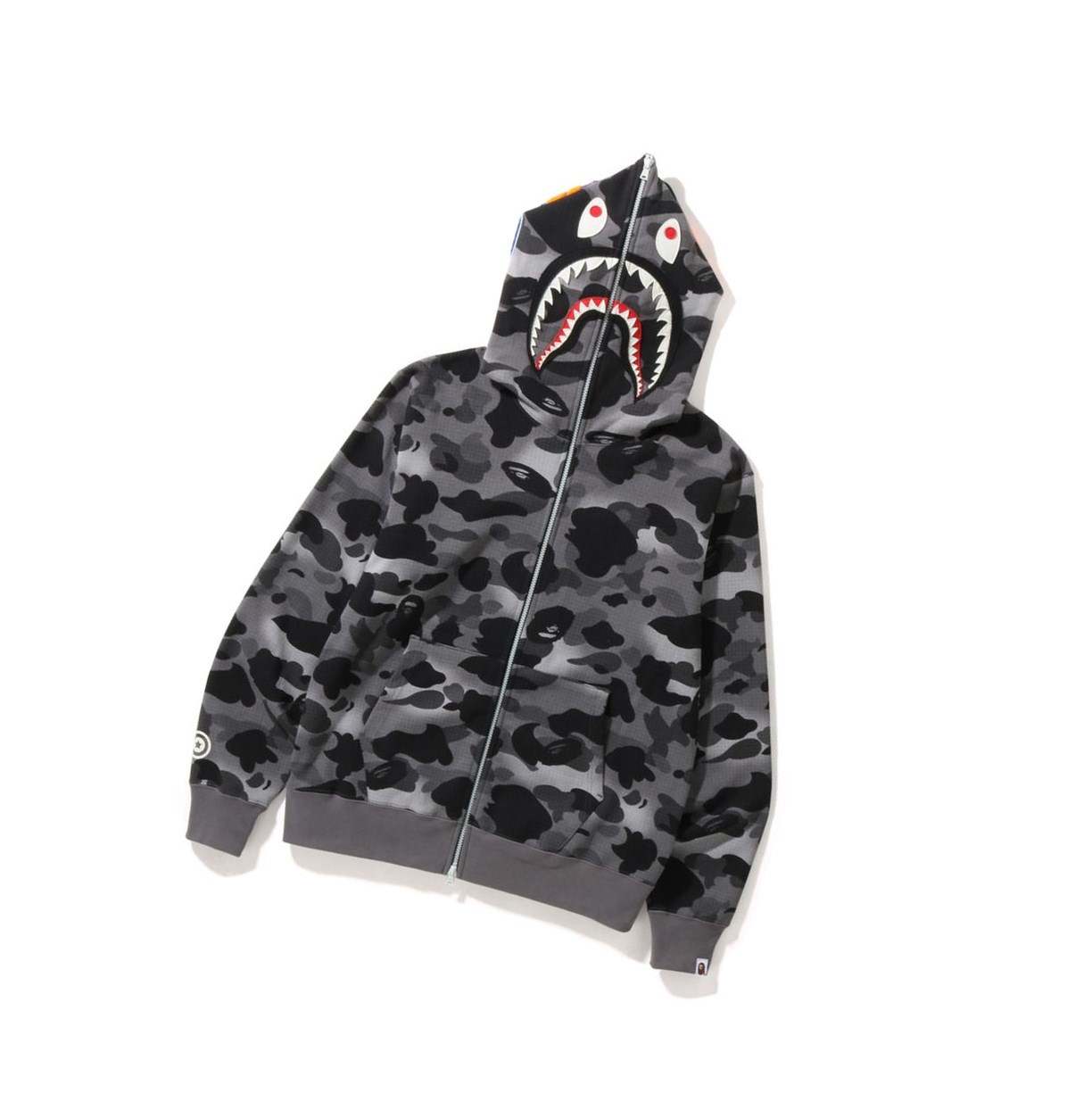 A BATHING APE Bape Grid Camo Shark Full Zip Throughs Hoodie Herren Schwarz | 956278-BAY