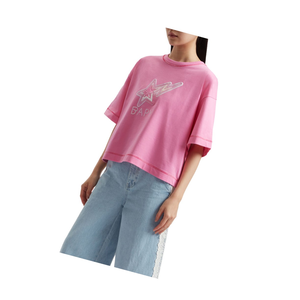 A BATHING APE Bape Logo Print Tee Kurzes Sleeve T-shirts Damen Rosa | 196084-SAY