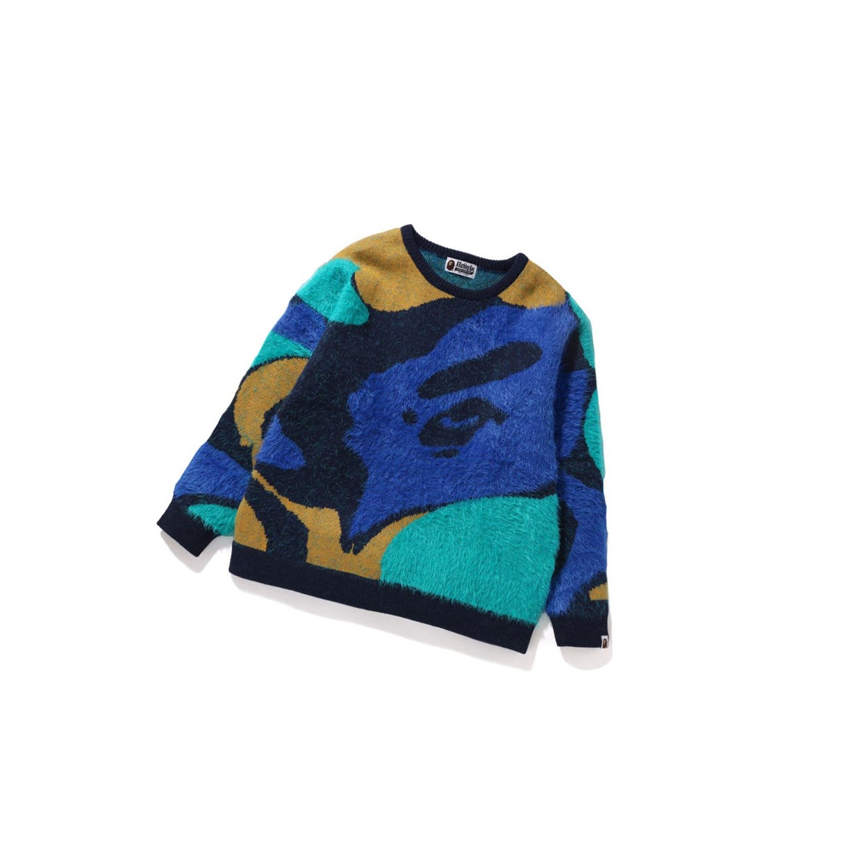 A BATHING APE Bape Marble Camo Oversized Knit Sweatshirts Damen Caise | 120537-JOS