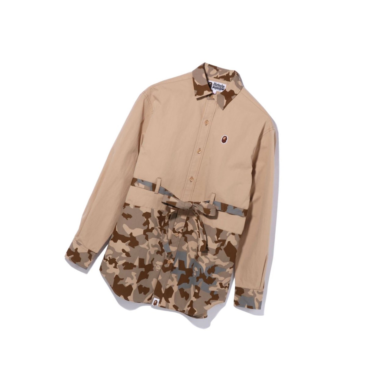 A BATHING APE Bape Sand Camo A Bathing Ape Oversized Long Sleeve Hemd Damen Beige | 724603-FZY