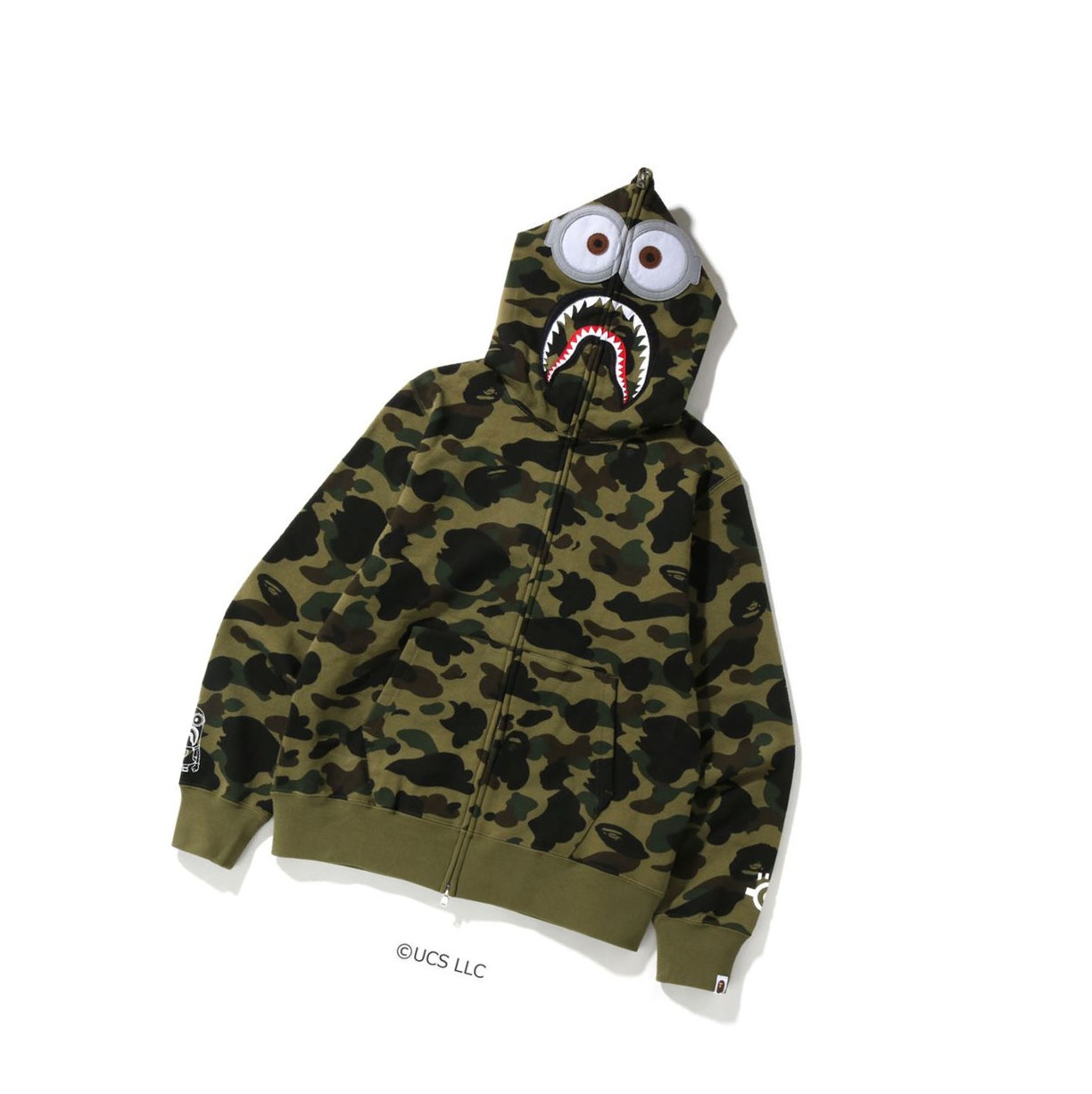 A BATHING APE Bape X Minions 1st Camo Minions Shark Full Zip Throughs Hoodie Herren Grün | 874309-OGP