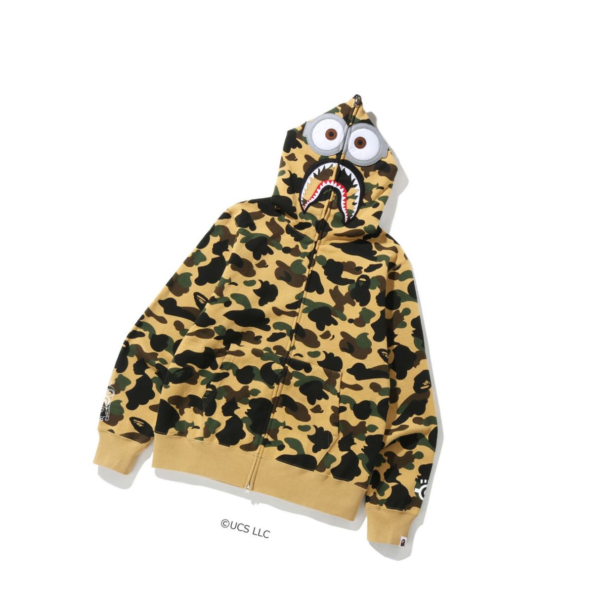 A BATHING APE Bape X Minions 1st Camo Minions Shark Full Zip Throughs Hoodie Herren Gelb | 926450-MZB